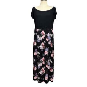 Torrid Short Sleeve Maxi Dress Black Pink Purple Floral 2X